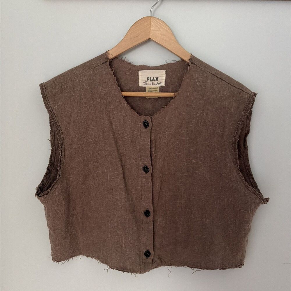 Vintage Flax By Jeanne Engelhart Cropped Raw Edge Best Button 100% Linen Size S